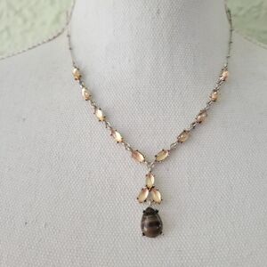 Vintage Nina Ricci Y-drop Necklace Tan Cabochons Tiger eye pendant Avon 17"